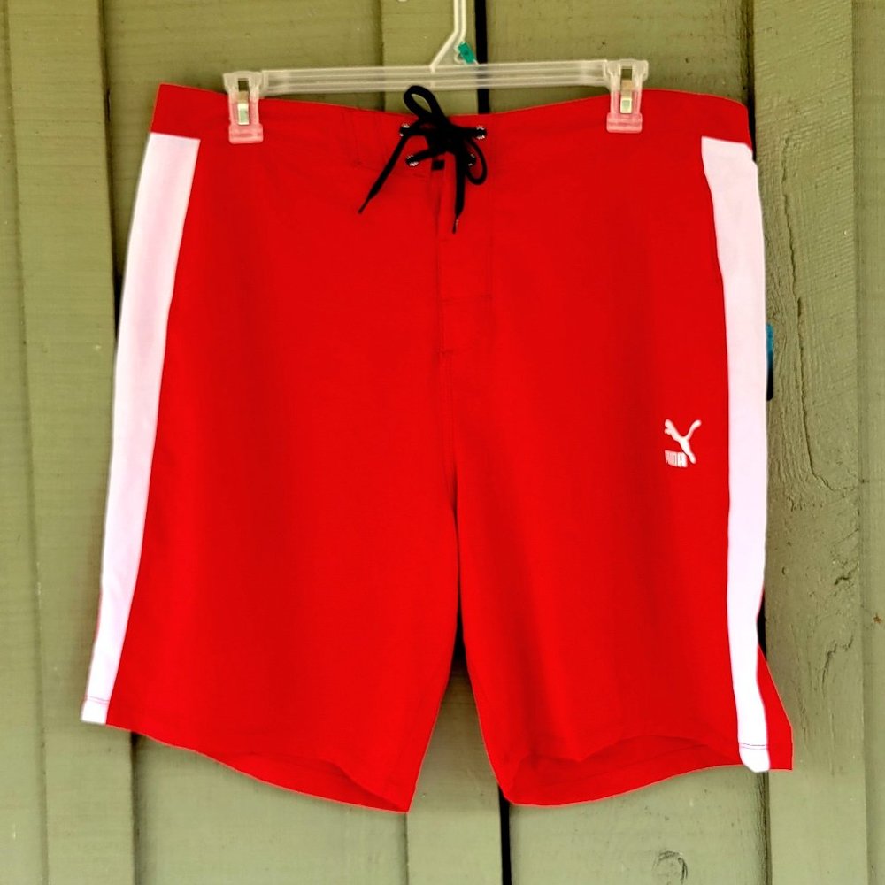 NWT PUMA Red Board Shorts 38 Quick Dry Chlorine Fade Resistant
